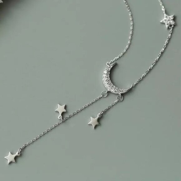925 Sterling Silver Moon Necklace - Picture 1 of 3